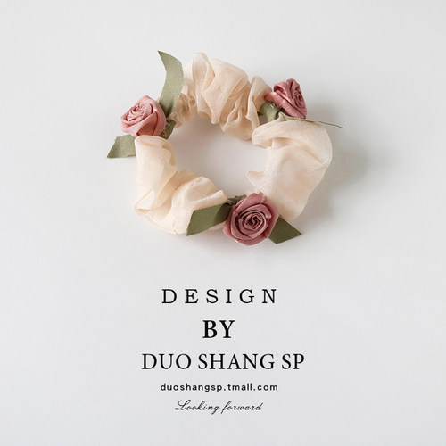 玫瑰花朵小肠发圈欧根纱头绳甜美