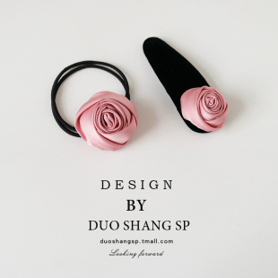 法式 粉色玫瑰发圈头绳少女感顶夹蝴蝶结头饰刘海夹高级感丝绒发夹