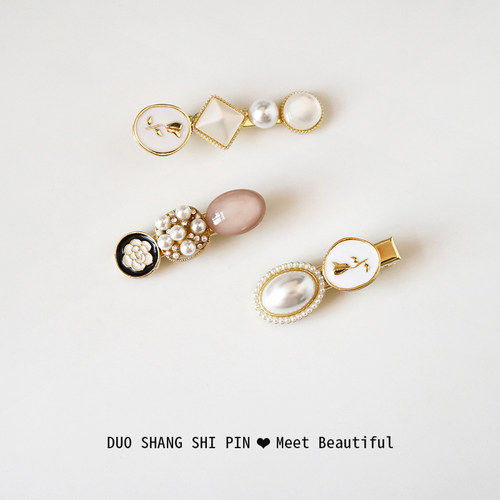 精致小香风山茶花发夹珍珠鸭嘴夹