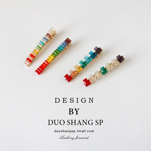 朵尚发夹合金彩虹色水晶侧边夹
