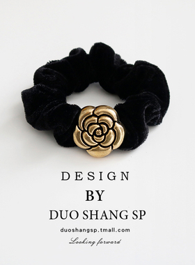 复古黑色丝绒山茶花发圈头绳2025年新款扎马尾皮筋女扎头发绳头饰