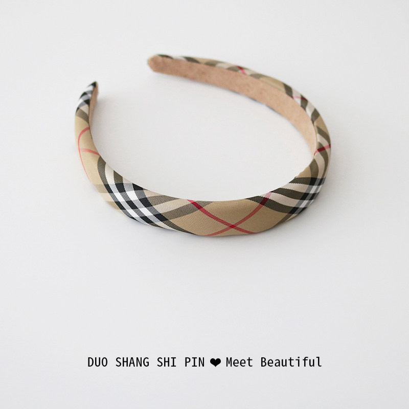 时髦复古格纹头箍发捆女早春发饰高颅顶压发发卡百搭韩国洗脸发箍