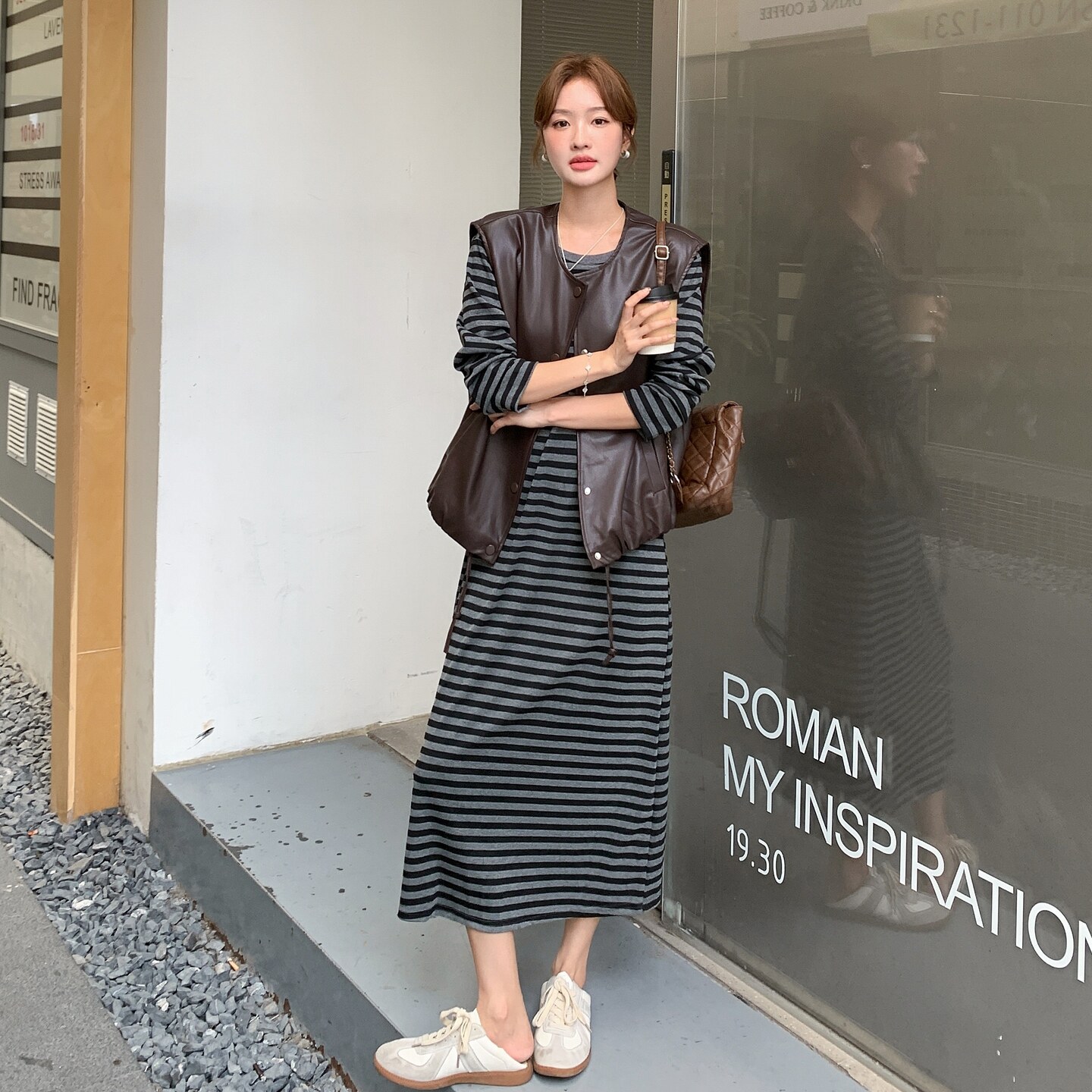 25秋新款！针织条纹马甲长裙两件套257-58528-P175K238,女装套装/套裙,浙宝257