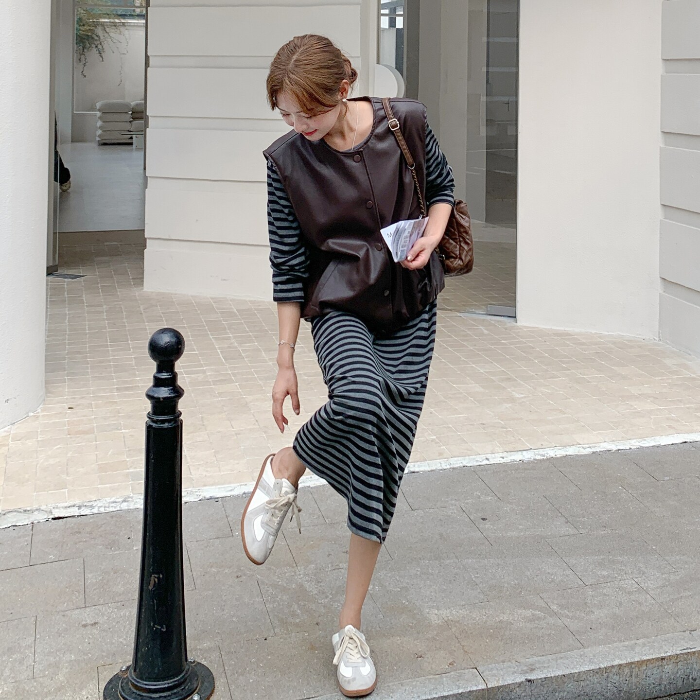 新款春装现货！针织条纹马甲长裙两件套257-58528-P175K288，女装套装/套裙，浙宝257