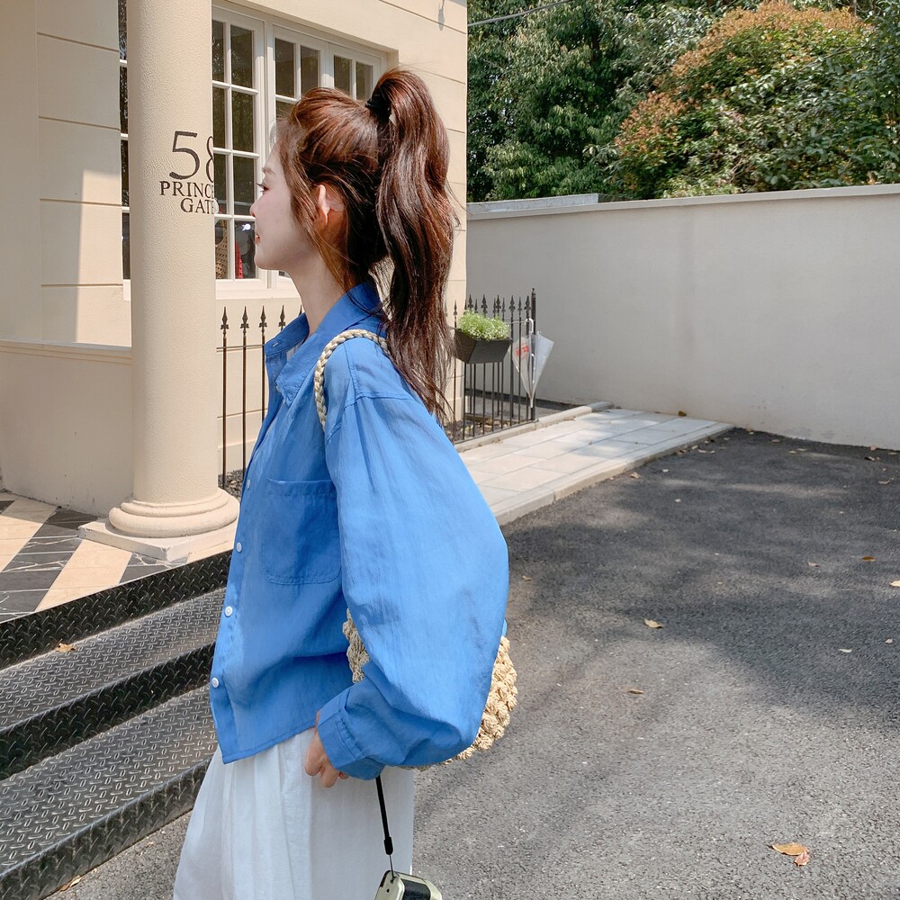 蓝色衬衫吊带阔腿裤套装女夏季2025新款三件套高级感流行超火韩系,女装套装/套裙,浙宝257