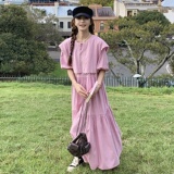 韩版小众设计感蕾丝边海军领连衣裙女2024夏季新款学院风长款裙子，女装连衣裙，浙宝257