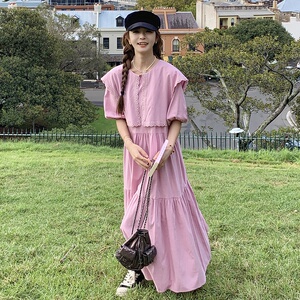 韩版小众设计感蕾丝边海军领连衣裙女2024夏季新款学院风长款裙子图片