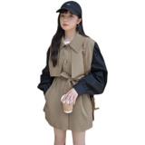 【2022新款秋款】已出货!设计感风衣撞色拼接假两件P140K198，女装风衣，浙宝257