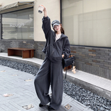 休闲运动深灰色连帽卫衣屁帘长裤套装女春秋松弛感流行爆款三件套，女装套装/套裙，浙宝257