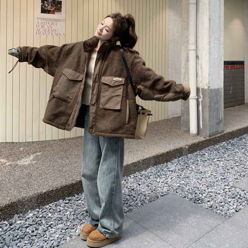 已出货！羊羔毛拼接夹棉外套257-58518-P215K318,女装棉衣/棉服,浙宝257