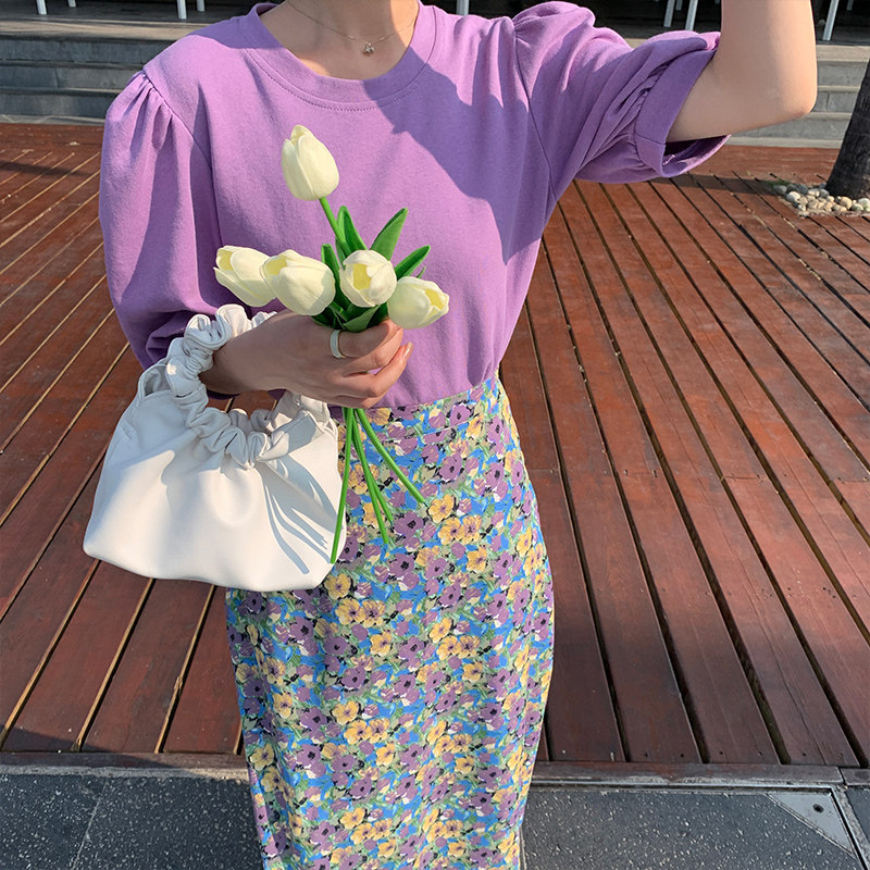 【2022夏新品】有宽松显瘦T恤+碎花半裙两件套装P105K158，女装套装/套裙，浙宝257