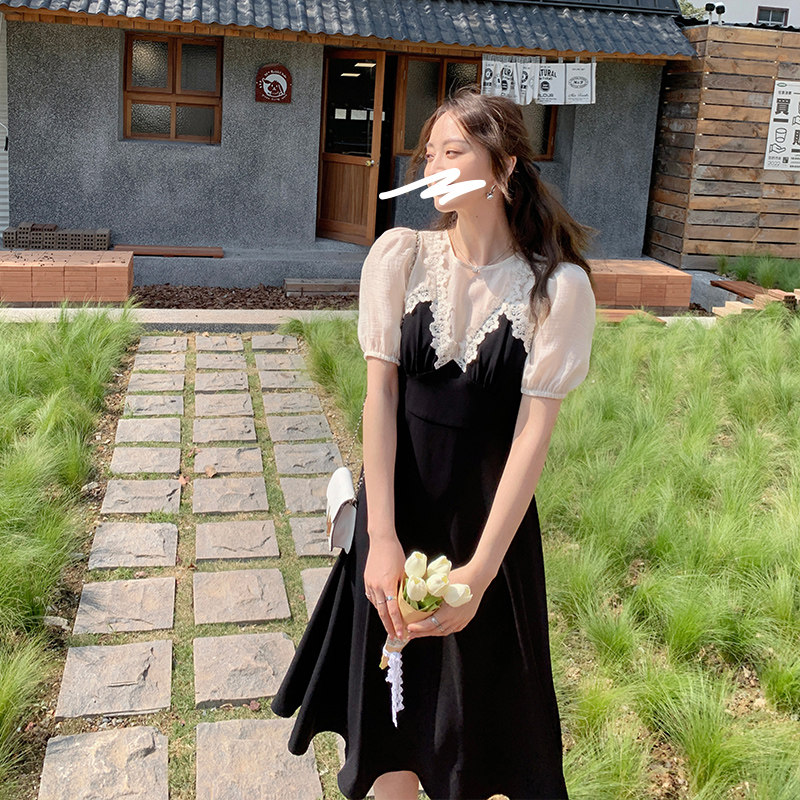 【新款现货】数据好！黑白拼接雪纺连衣裙长款P120K168，女装连衣裙，浙宝257