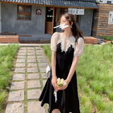 【新款现货】数据好！黑白拼接雪纺珍珠装饰连衣裙长款P115K168，女装连衣裙，浙宝257