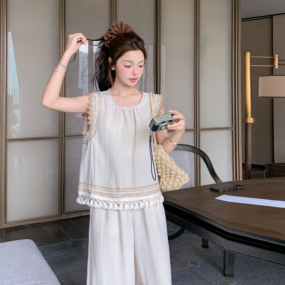 复古民族风流苏背心休闲裤套装女2025初夏穿搭一整套文艺范两件套,女装套装/套裙,浙宝257