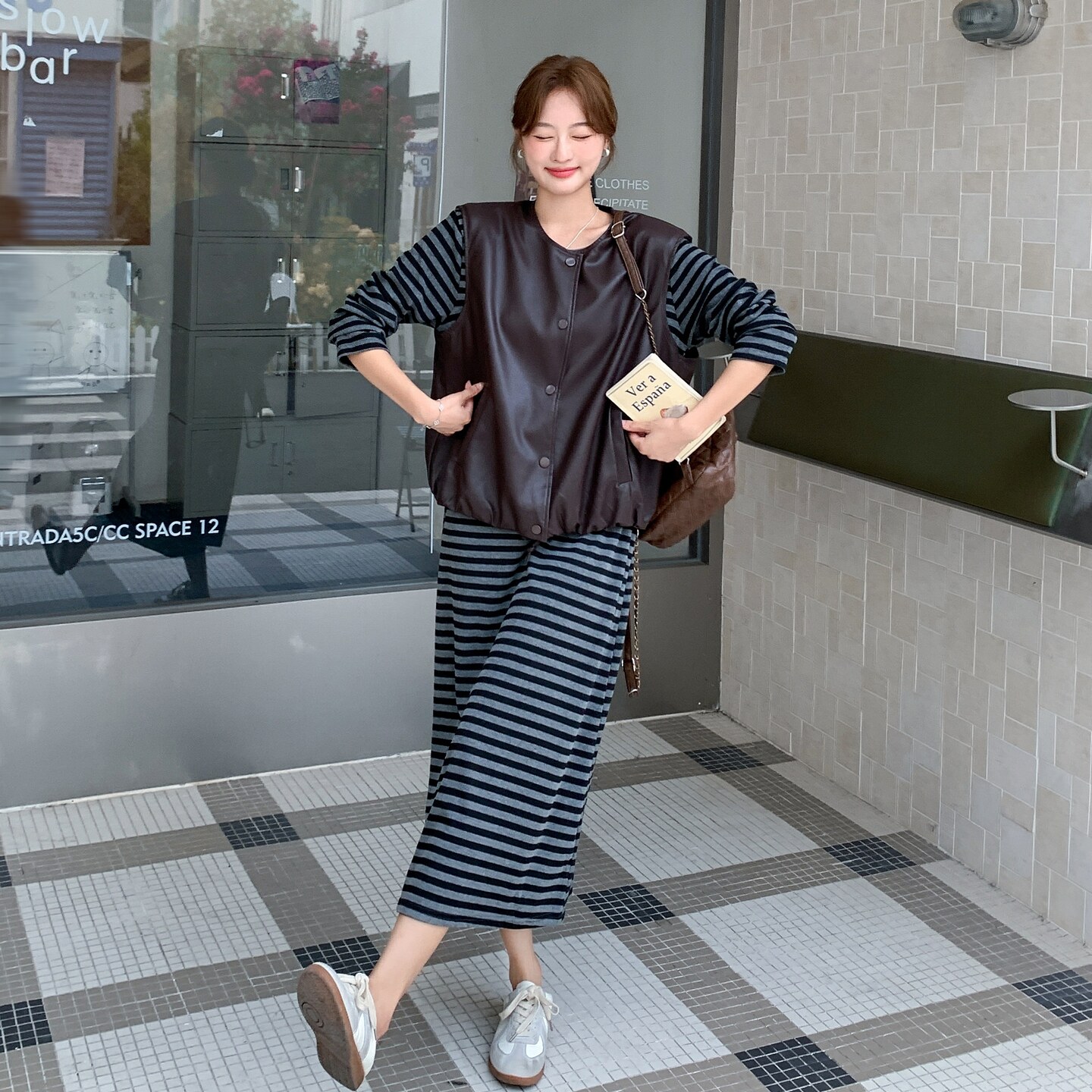 新款春装现货！针织条纹马甲长裙两件套257-58528-P175K288，女装套装/套裙，浙宝257