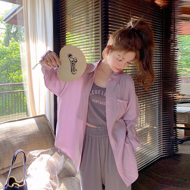 韩系休闲防晒衬衫背心阔腿裤女2025夏季新款小个子减龄,女装防晒衣,浙宝257