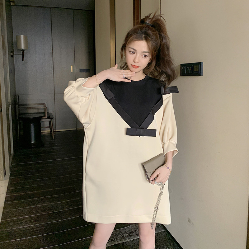 已出货！宽松休闲蝴蝶结连衣裙257-58256-P120K178,女装连衣裙,浙宝257