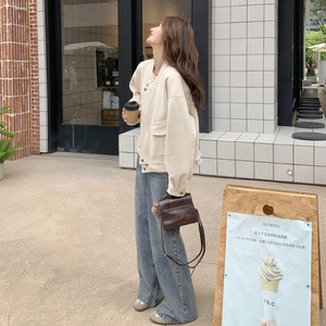 米白色休闲棒球服短款外套女2025秋季新款小个子洋气减龄夹克上衣图片