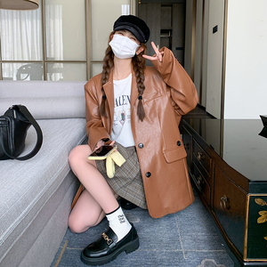 高级感时尚气质皮衣西服女春秋新款休闲显瘦小个子炸街小西装外套图片