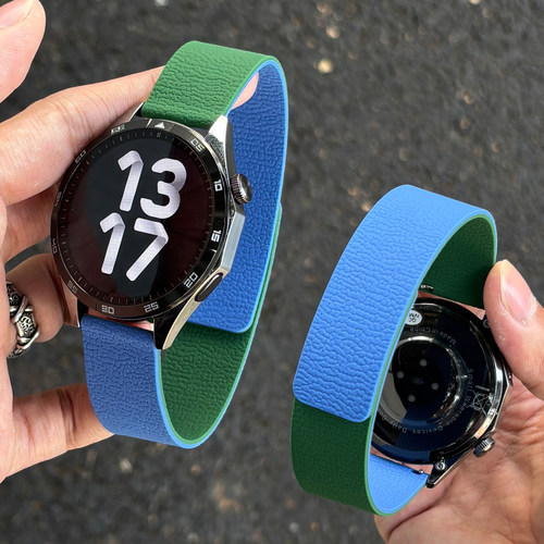 荔枝纹高级感撞色适用OPPOwatchS硅胶磁吸X2简约X男女款4pro腕带