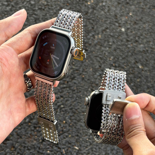 适用华为watchFIT5精织网格V纹钢带5pro高级感磁吸fit4/3金属腕带