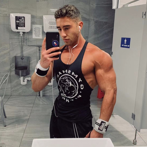 无袖透气男修身棉印花logo