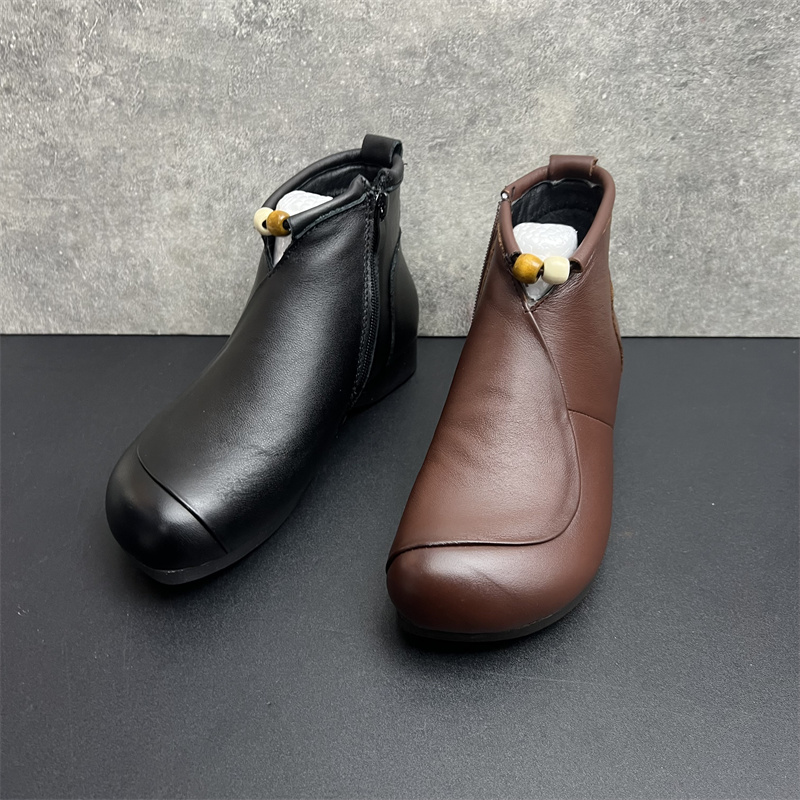 断码处理冬季新款真皮女鞋侧拉链复古妈妈棉鞋牛皮大码英伦女短靴