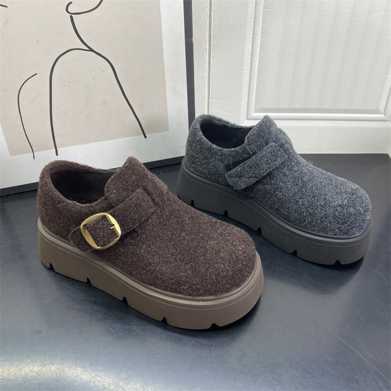 工厂断码处理秋冬季新款真皮女鞋厚底深口低帮加绒勃肯鞋时尚棉鞋