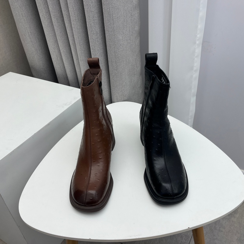 断码处理秋冬季新款女鞋时尚百搭粗跟侧拉链英伦加绒保暖棉短靴