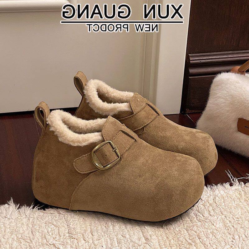 内增高7cm厚底加绒全包勃肯鞋真皮女鞋冬季新款雪地靴毛毛鞋棉鞋