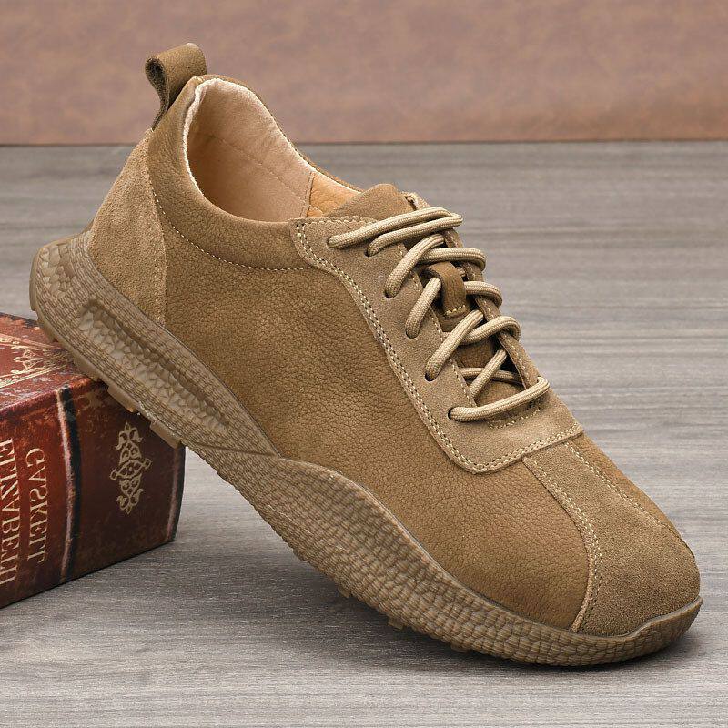 头层牛皮运动鞋磨砂橡胶软底春秋休闲真皮底透气时尚男鞋皮鞋复古