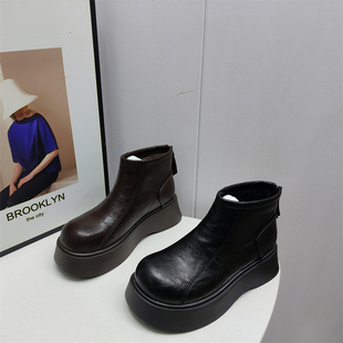 圆头后拉链厚底加绒保暖英伦风时尚 断码 女鞋 新款 马丁靴 处理冬季