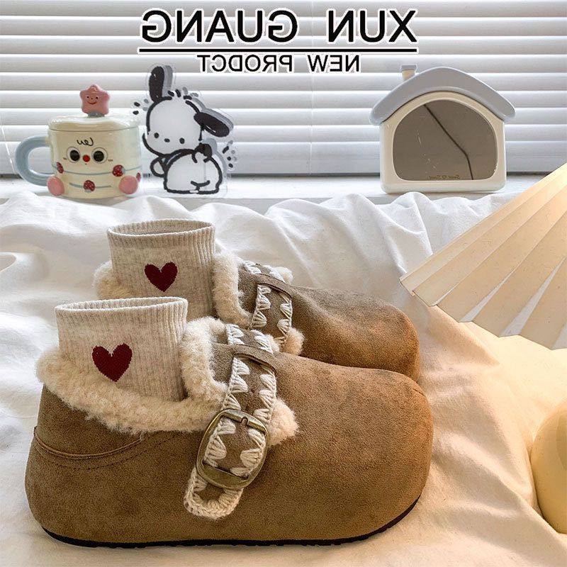 真皮厚底勃肯鞋女鞋子2025新款冬季全包博肯鞋增高鞋加绒保暖棉鞋,居家布艺,居家棉拖/棉鞋,淘宝优惠券,粉丝福利购,淘宝优惠卷