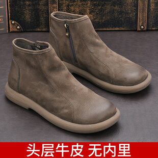 真皮男鞋 切尔西英伦复古拉链高帮靴子 头层牛皮磨砂软皮马丁靴男士