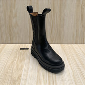 断码 圆头休闲厚底中跟中筒套筒切尔西靴 真皮女鞋 处理2024春季 新款