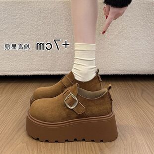 全包厚底7CM单鞋 春季 2026女懒人松糕复古勃肯鞋 脚蹬乐福鞋 一新款