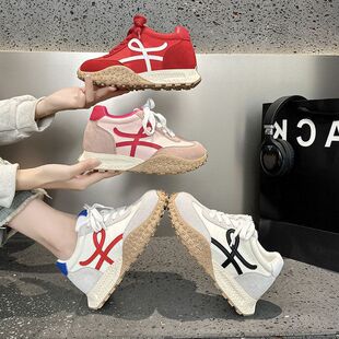 德训 女鞋 夏小个子内增高7CM女鞋 真皮运动鞋 厚底老爹休闲 鞋 复古鞋