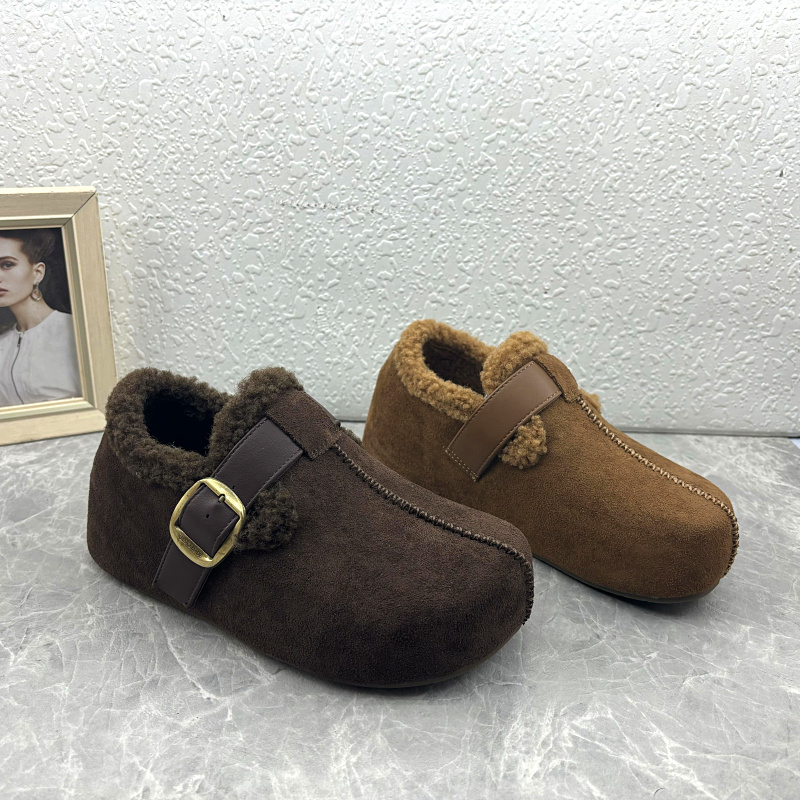 工厂断码处理秋冬季新款真皮女鞋内增高圆头套脚绒里复古勃肯鞋