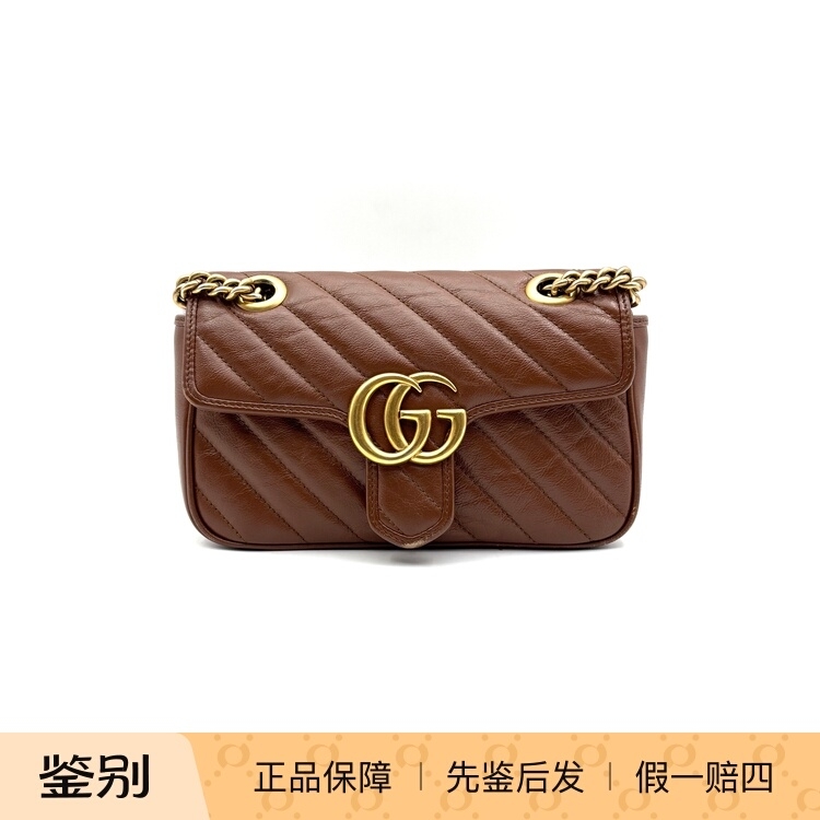 GUCCI古驰 GG Marmont 焦糖色马蒙22 95新 17383836