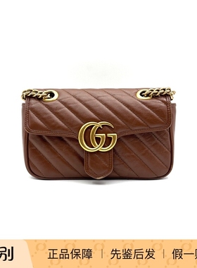 GUCCI古驰 GG Marmont 焦糖色马蒙22 95新 17383836