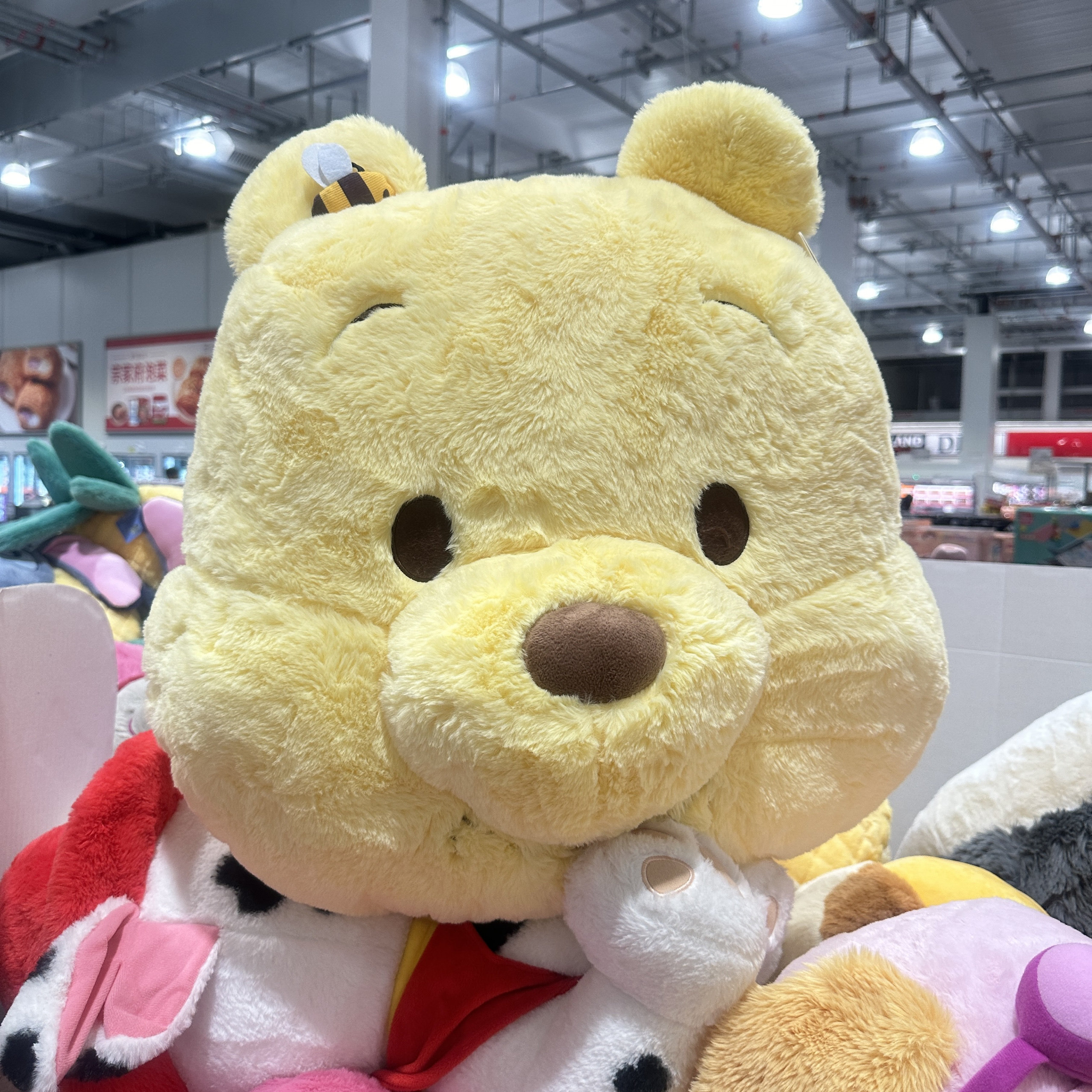 Costco开市客代购噗噗小熊维尼毛绒玩具熊头抱枕迪士尼靠垫