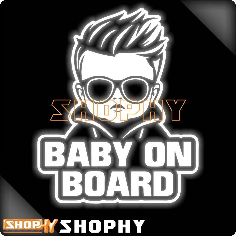 小孩在车内BABYONBOARD有宝宝警示贴潮牌SHOPHY反光荧光汽车贴纸