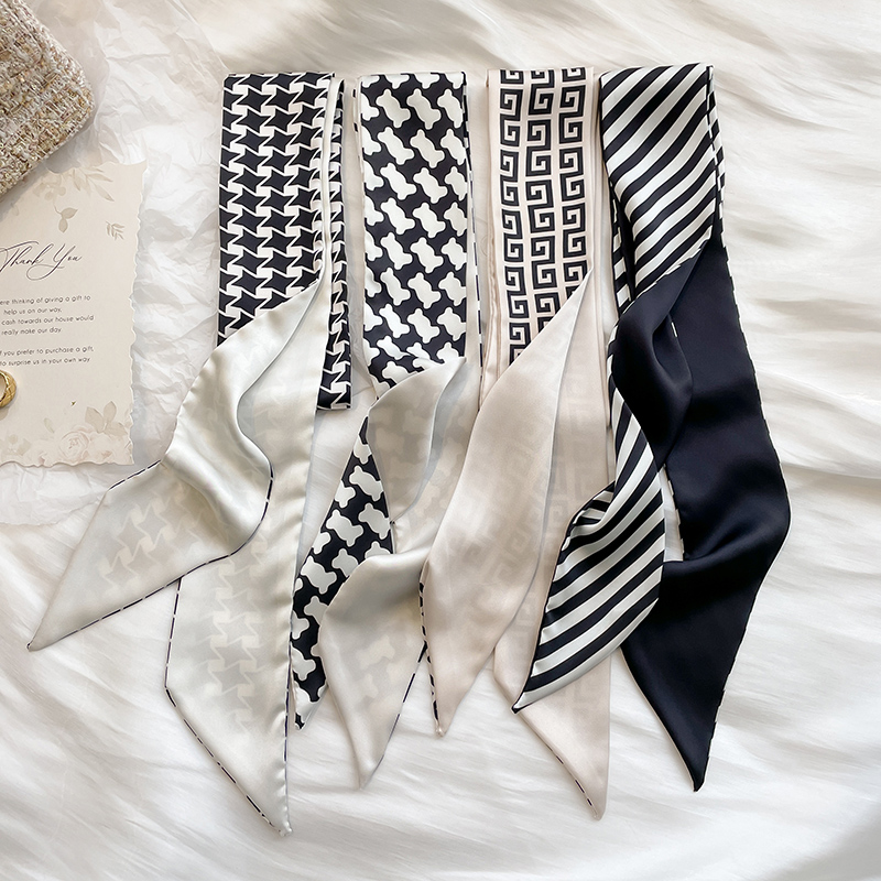 窄细尖角双面条纹发带丝巾小长条