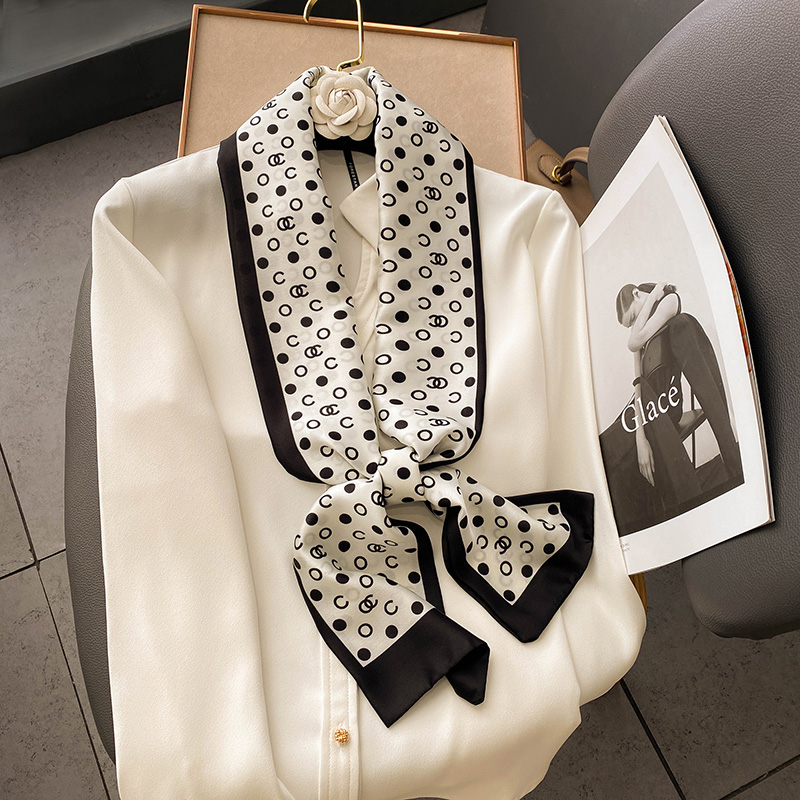 时尚波点窄细小长条发带丝巾领巾