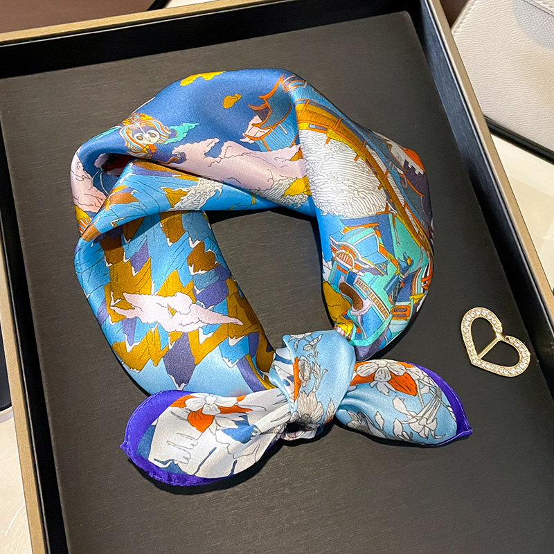 气质小方巾100%桑蚕丝蓝色丝巾