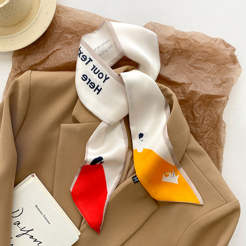 拼色字母双层窄细小长条发带丝巾