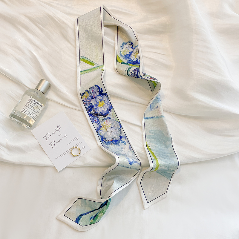 小清新窄细尖角油画发带丝巾