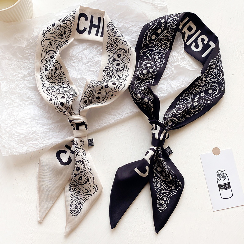 腰果字母小长条春秋薄款西装丝巾