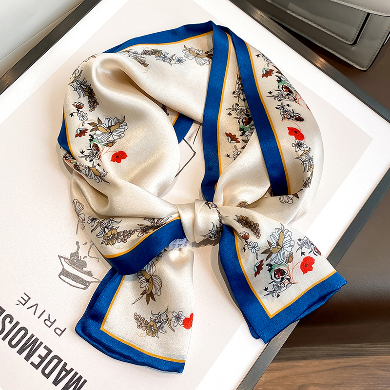 100%桑蚕丝花卉窄细发带丝巾