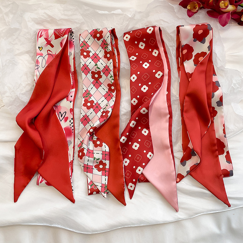 红色系尖角双面发带丝巾小长条